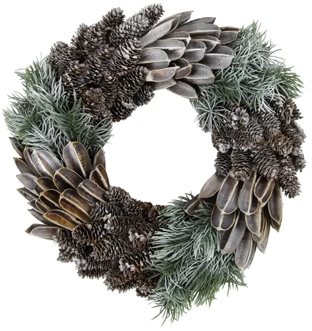 Brown and Green Pine Needle and Pine Cone Artificial Christmas Wreath  13.5-Inch  Unlit