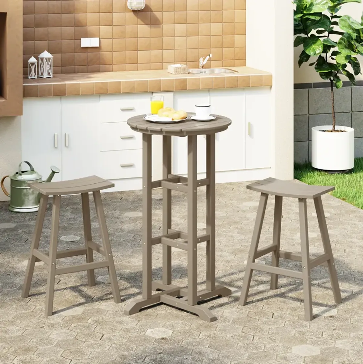 WestinTrends Outdoor Patio Bar Height Table and Bar Stool 3-Piece Dining Set