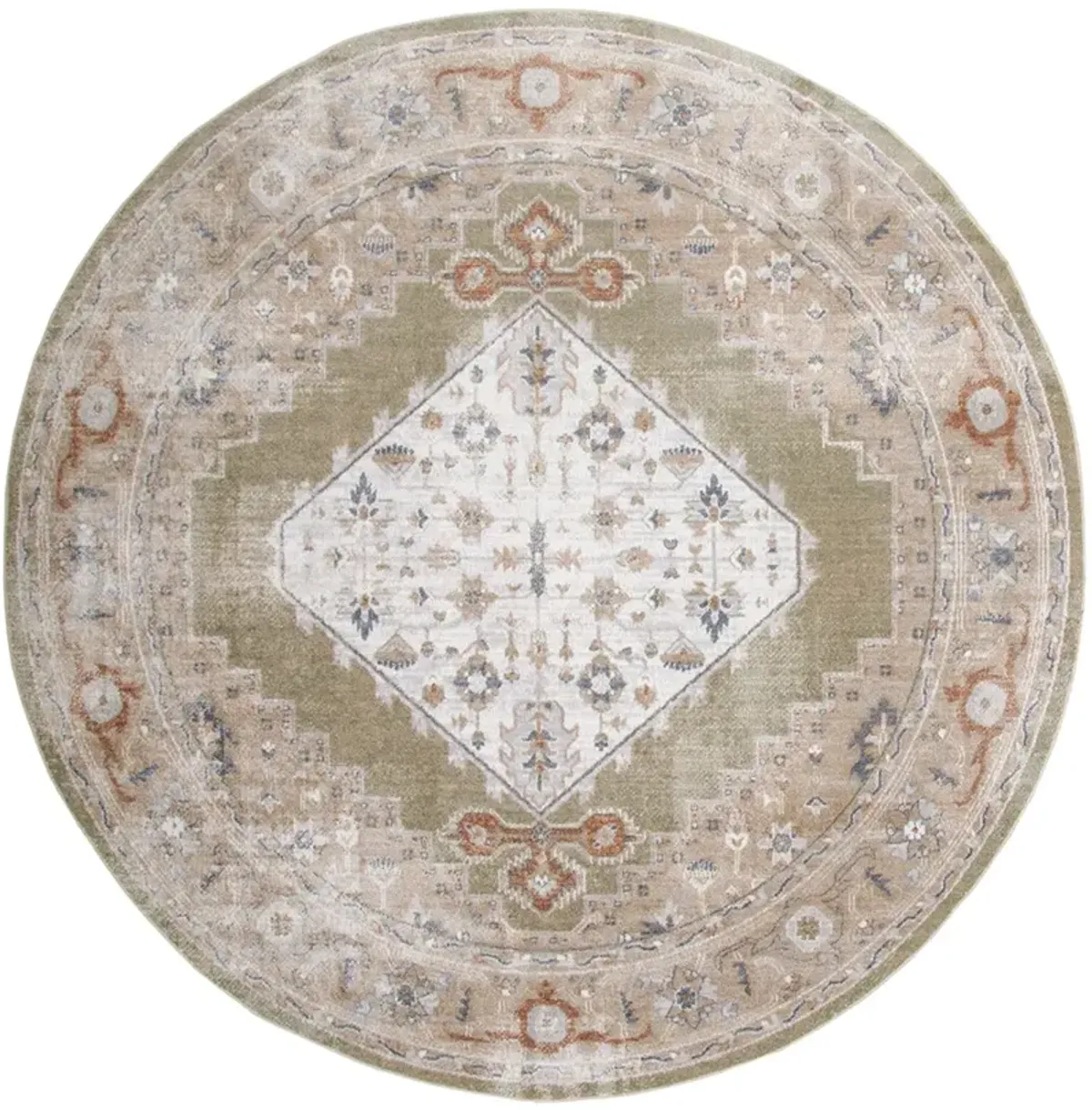 Astra Machine Washable ASW11 Sage/Multicolor 5'3" x Round Rug