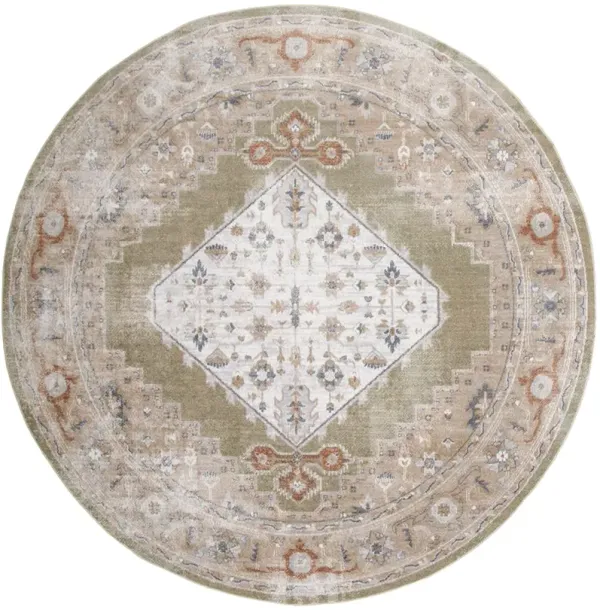 Astra Machine Washable ASW11 Sage/Multicolor 5'3" x Round Rug