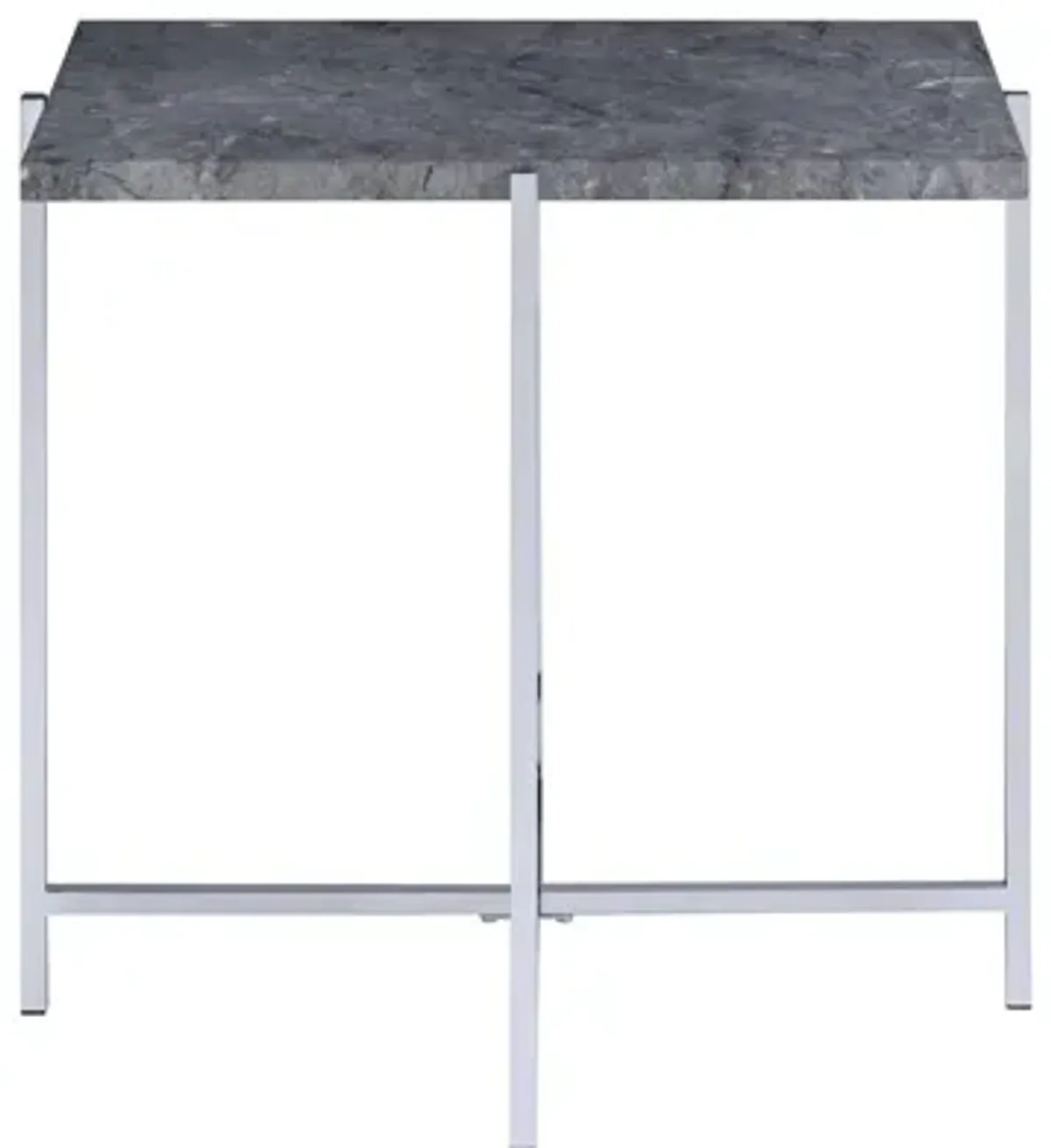 Hivvago 24" Chrome And Faux Marble Manufactured Wood And Metal Rectangular End Table