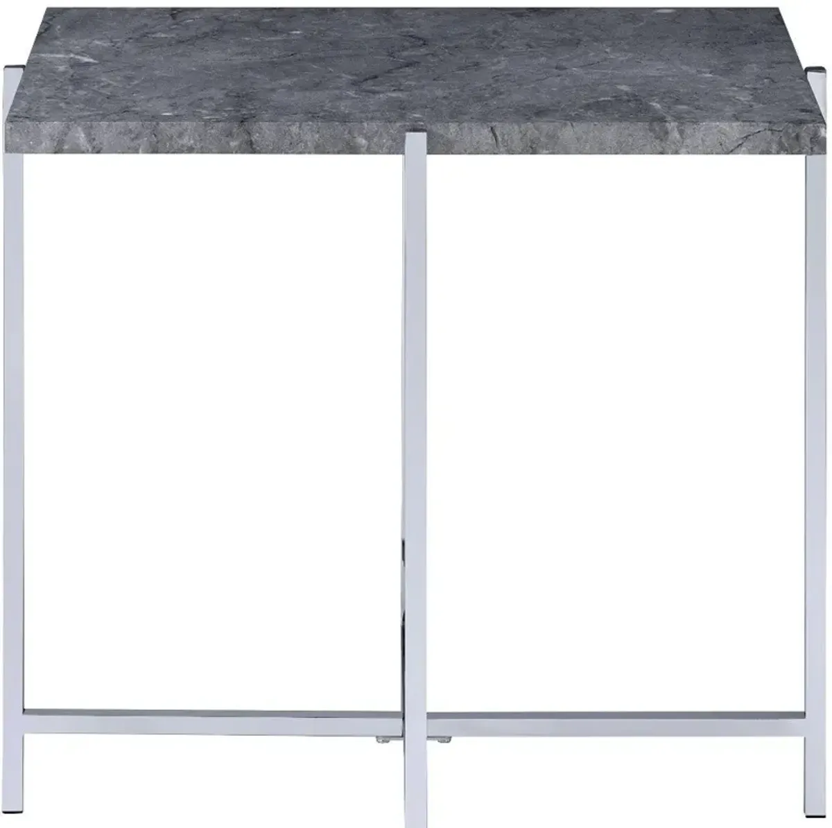 Hivvago 24" Chrome And Faux Marble Manufactured Wood And Metal Rectangular End Table