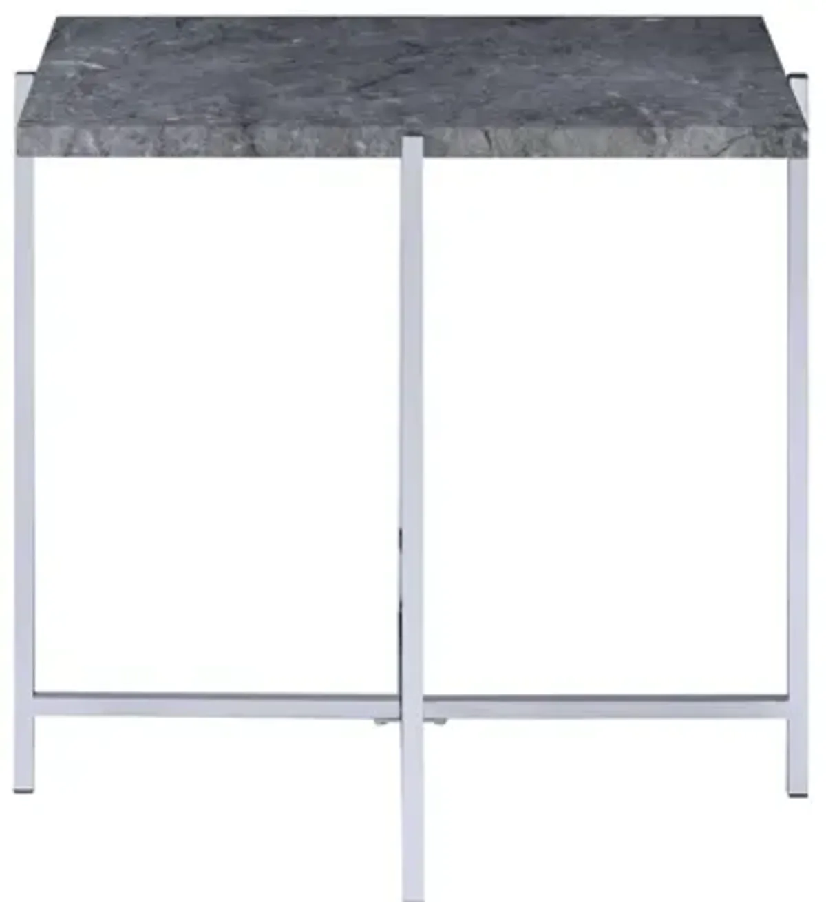 Hivvago 24" Chrome And Faux Marble Manufactured Wood And Metal Rectangular End Table