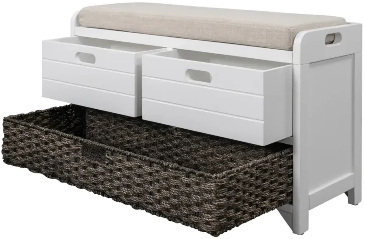 Storage Bench With Removable Basket And 2 Drawers, Fully Assembled Shoe Bench