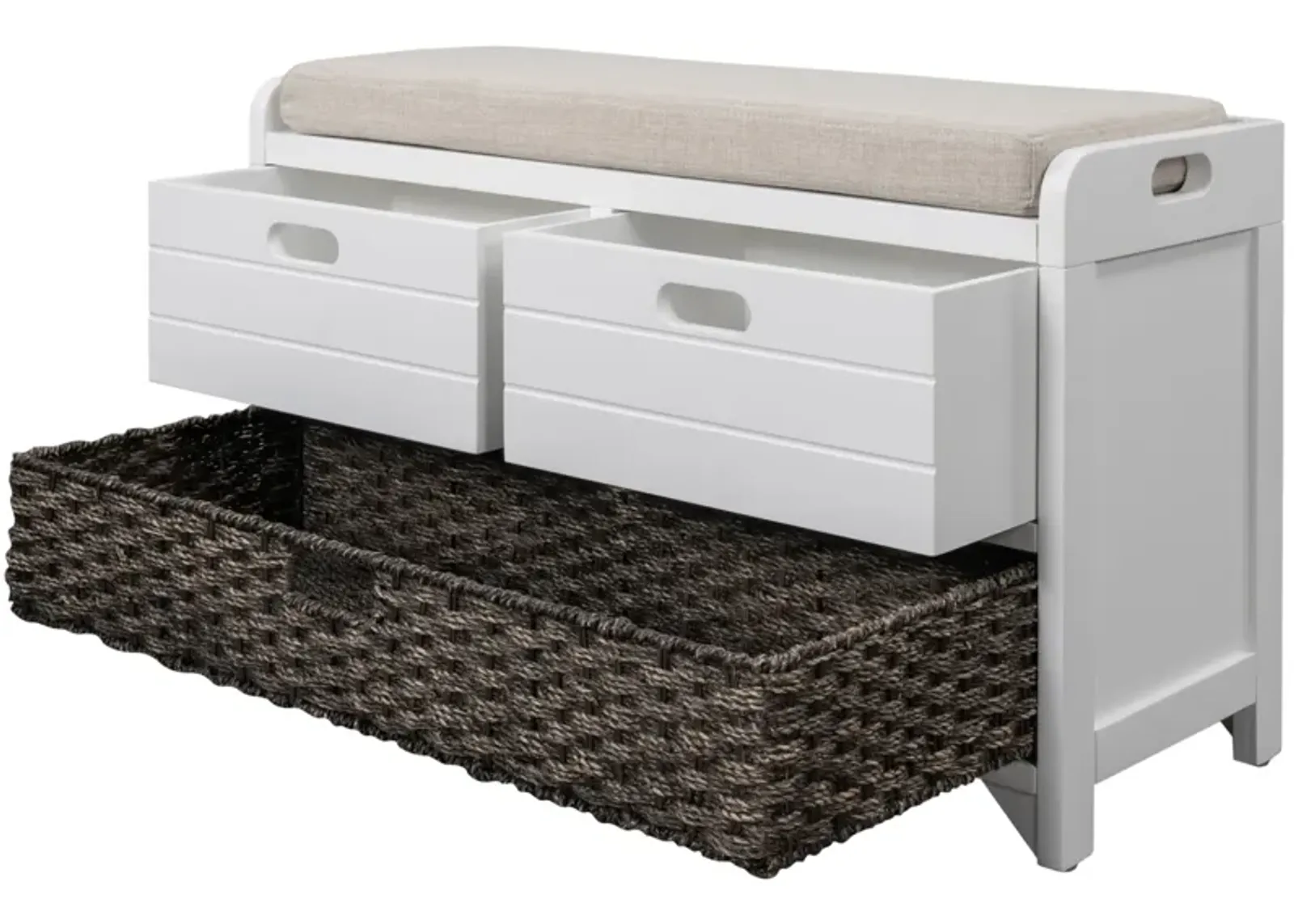 Storage Bench With Removable Basket And 2 Drawers, Fully Assembled Shoe Bench