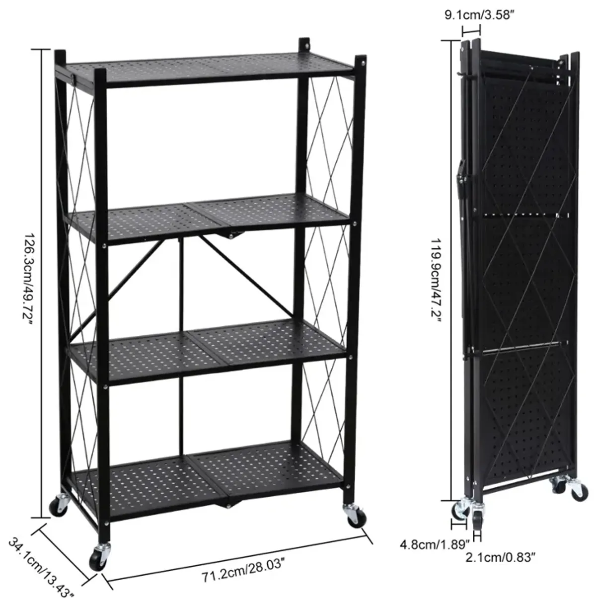 Healthsmart 4-Tier Heavy Duty Foldable Metal Rack Storage Shelving Unit With Wheels