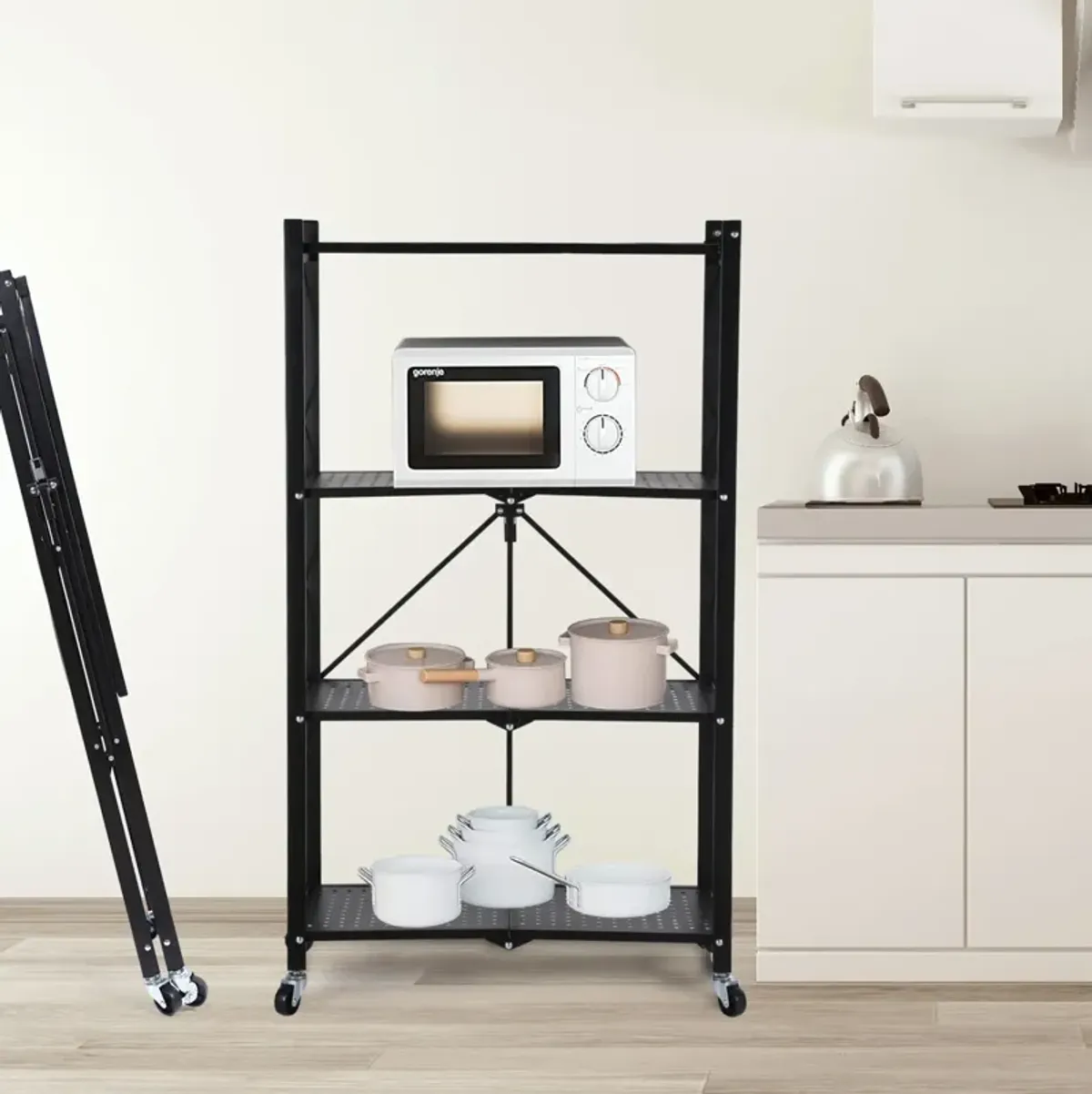 Healthsmart 4-Tier Heavy Duty Foldable Metal Rack Storage Shelving Unit With Wheels