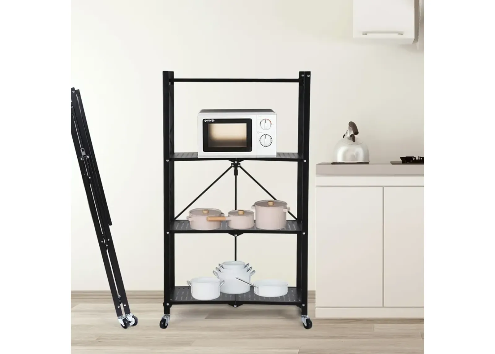 Healthsmart 4-Tier Heavy Duty Foldable Metal Rack Storage Shelving Unit With Wheels