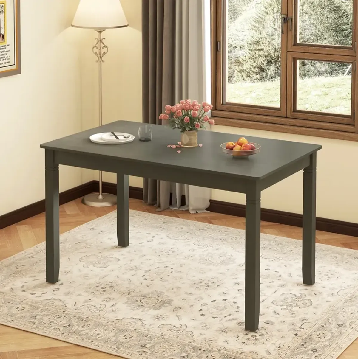 48-Inch Wooden Dining Table for 4 People Rectangular Kitchen Table with Rubber Wood Legs