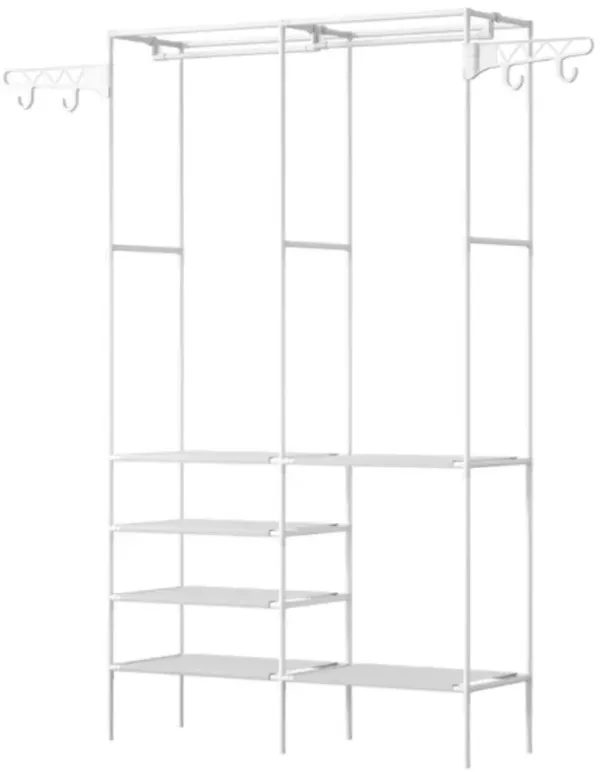 Closet Storage Rack with 4 Shelves and Hanging Rod Holds Up to 33lbs