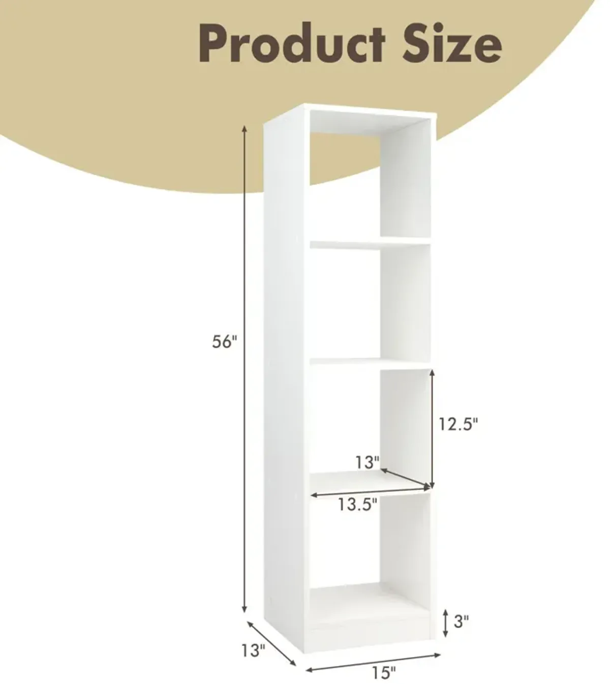 5 Tiers 4-Cube Narrow Bookshelf with 4 Anti-Tipping Kits-White