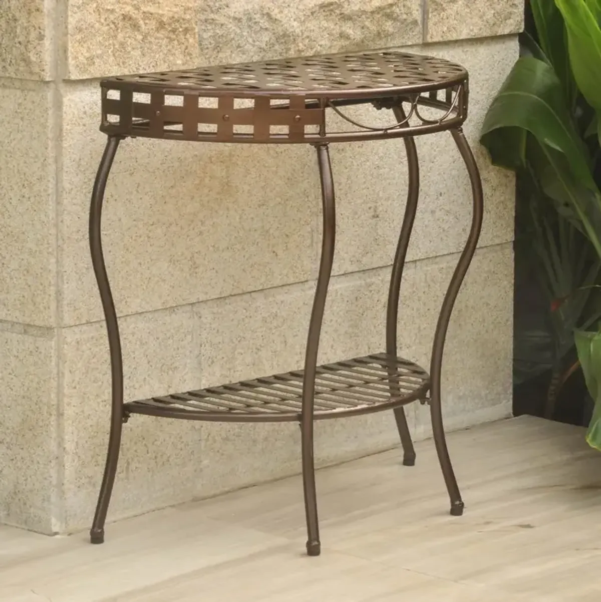 Santa Fe Iron Nailhead 2-Tier Half Moon Table