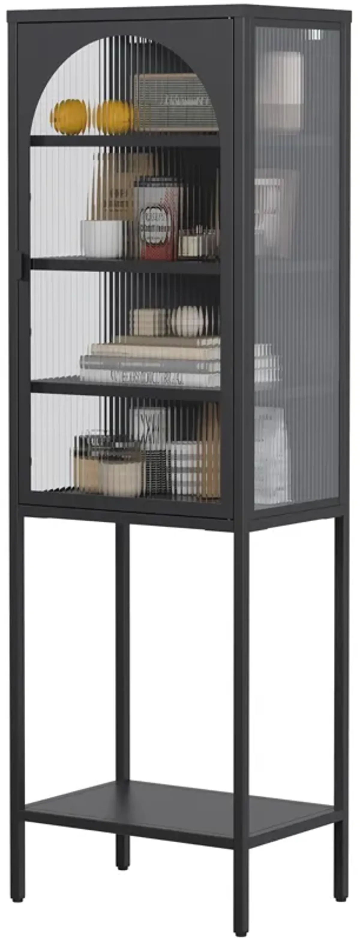 Metal Glass Door Display Storage Cabinet - 5-Tier Cube Bookshelf Storage Cabinet with 3 Adjustable Shelves For kitchen, dining room, living room, bathroom, home office