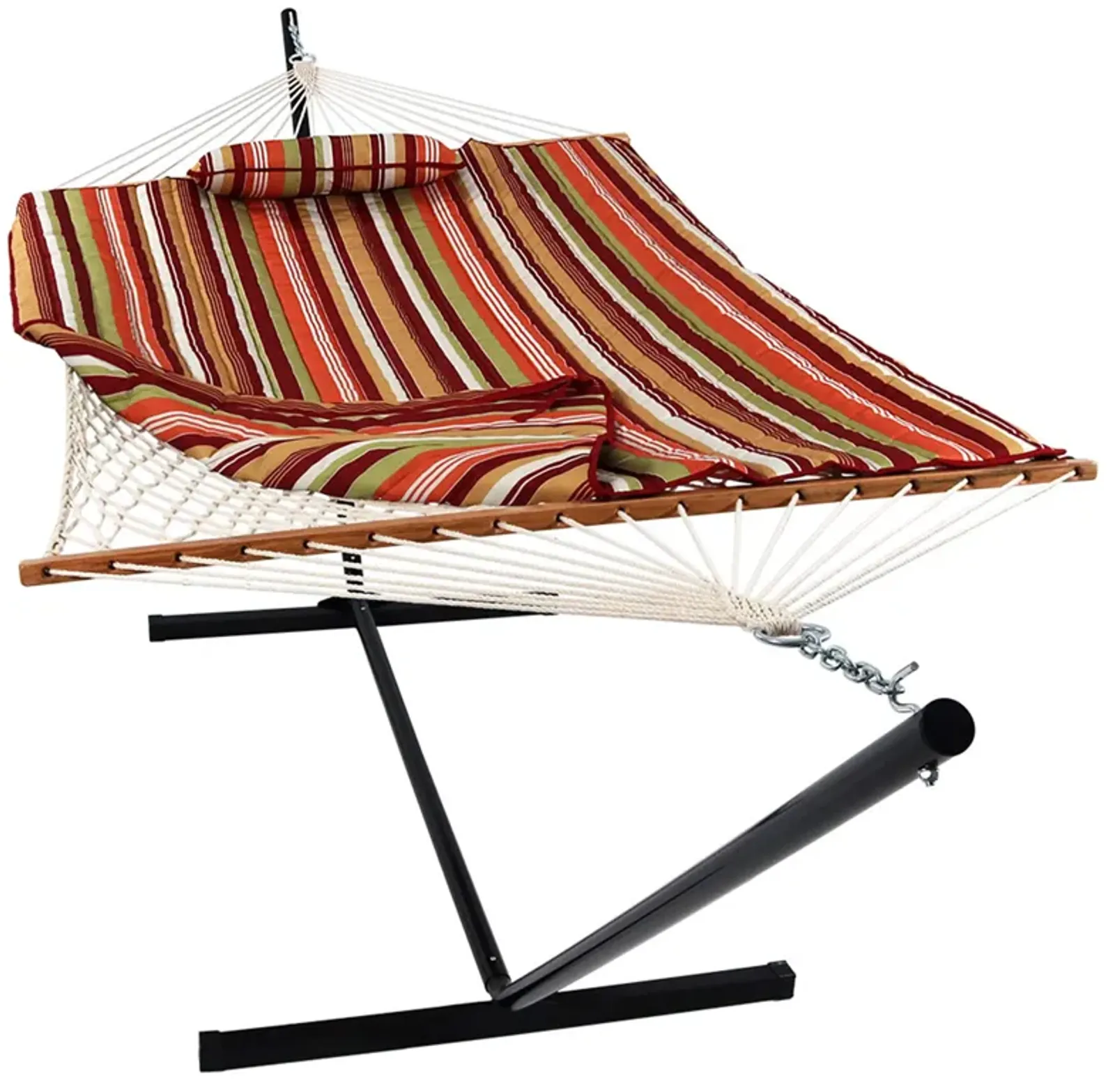 Sunnydaze 2-Person Rope Hammock with Steel Stand and Pad/Pillow