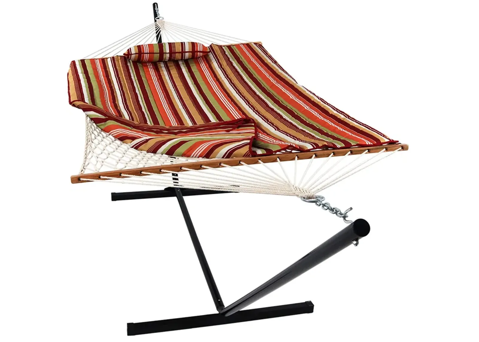 Sunnydaze 2-Person Rope Hammock with Steel Stand and Pad/Pillow