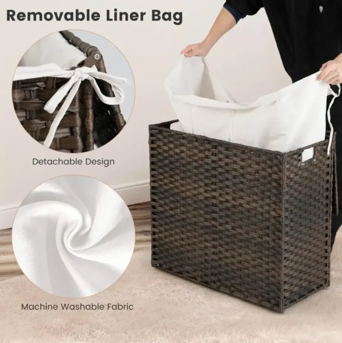 Hivvago 10L 3-Section Laundry Hamper with Liner Bag and Handle-Brown