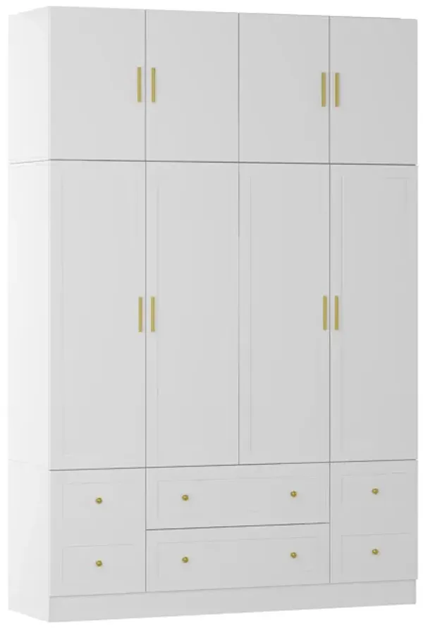 FUFU&GAGA Four-Door Wardrobe with Six Drawers and Top Cabinet (63" W x 19.7" D x 94.5" H),White