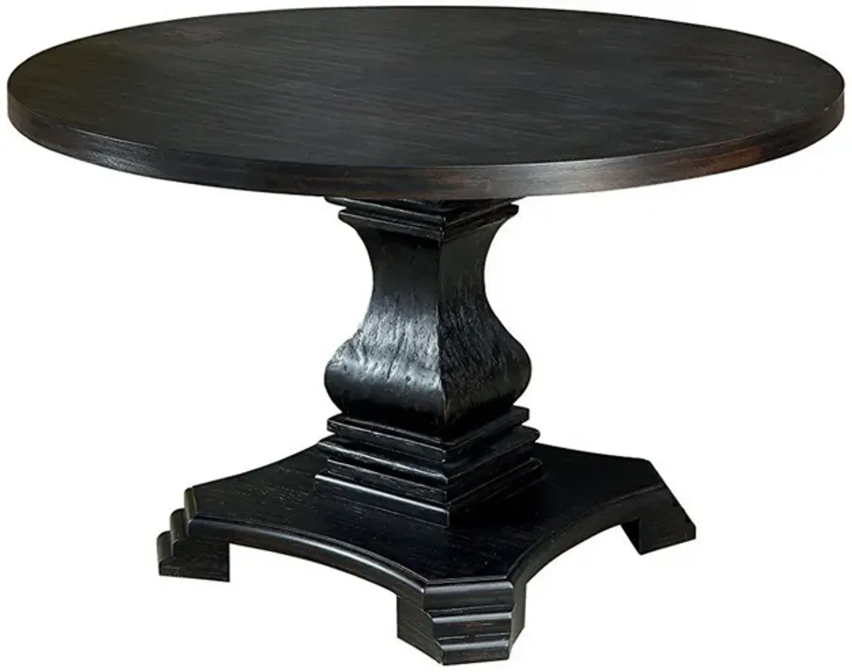 Traditional Style Wooden Round Top Dining Table with Pedestal Base, Antique Black - Benzara