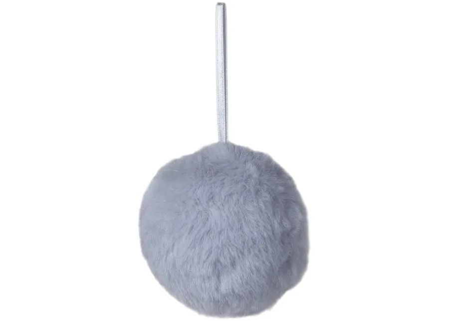 3" Light Gray Furry Plush Ball Hanging Christmas Ornament