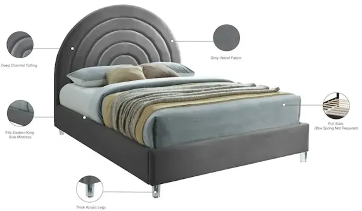 Meridian Furniture Rainbow Grey Velvet King Bed