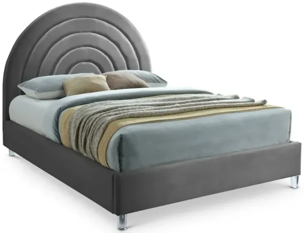 Meridian Furniture Rainbow Grey Velvet King Bed