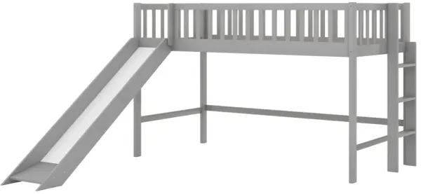Whisen Twin Size Wood Low Loft Bed with Ladder and Slide - Gray