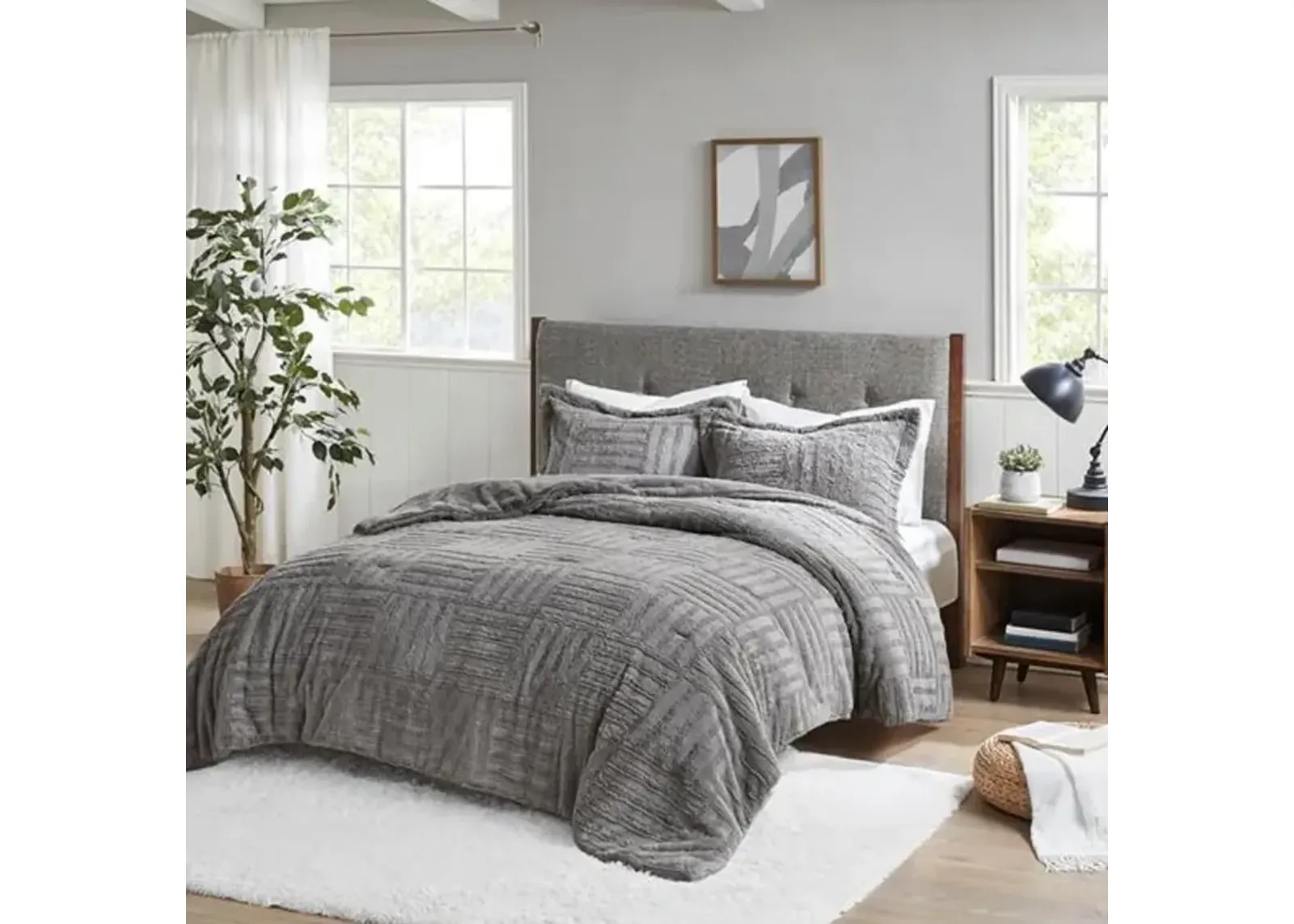 Belen Kox Arctic Checkboard Faux Fur Comforter Set, Belen Kox