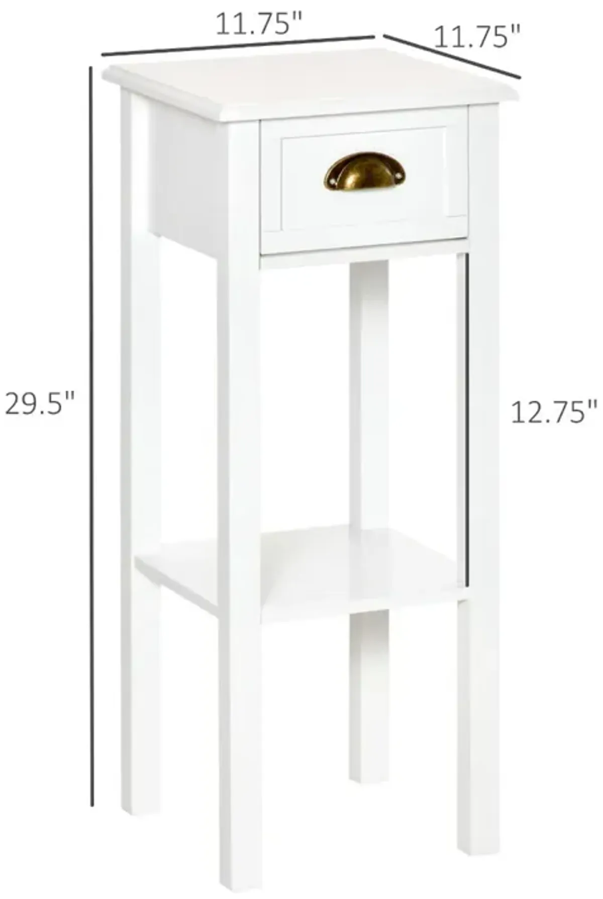 White Tall Nightstand: 2-Tier Slim Side Table with Drawer and Shelf