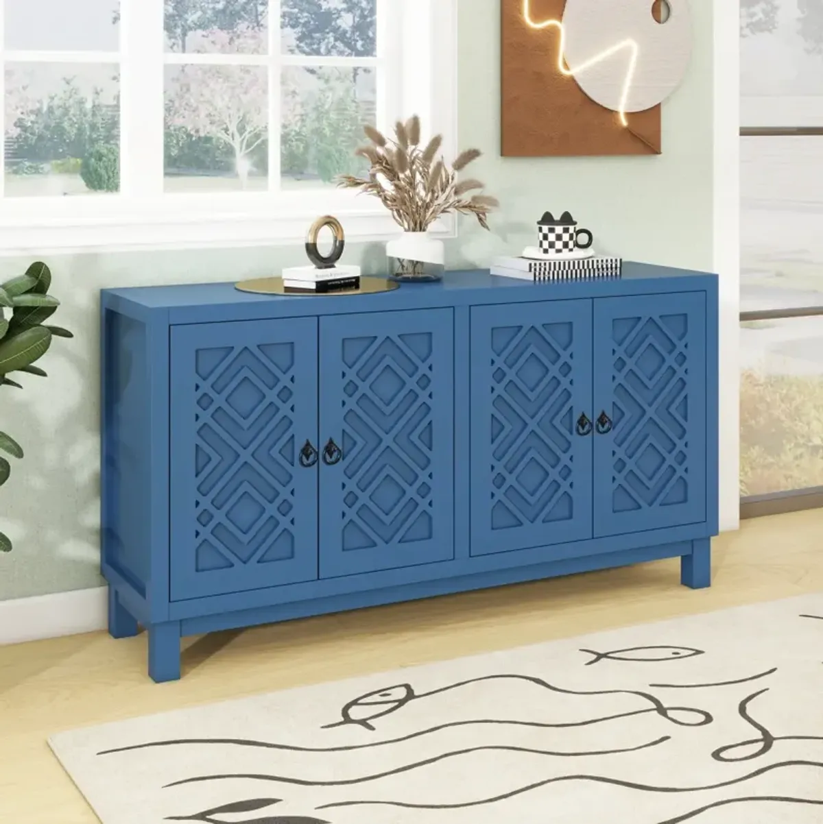 4-Door Buffet Cabinet with Pull Ring Handles