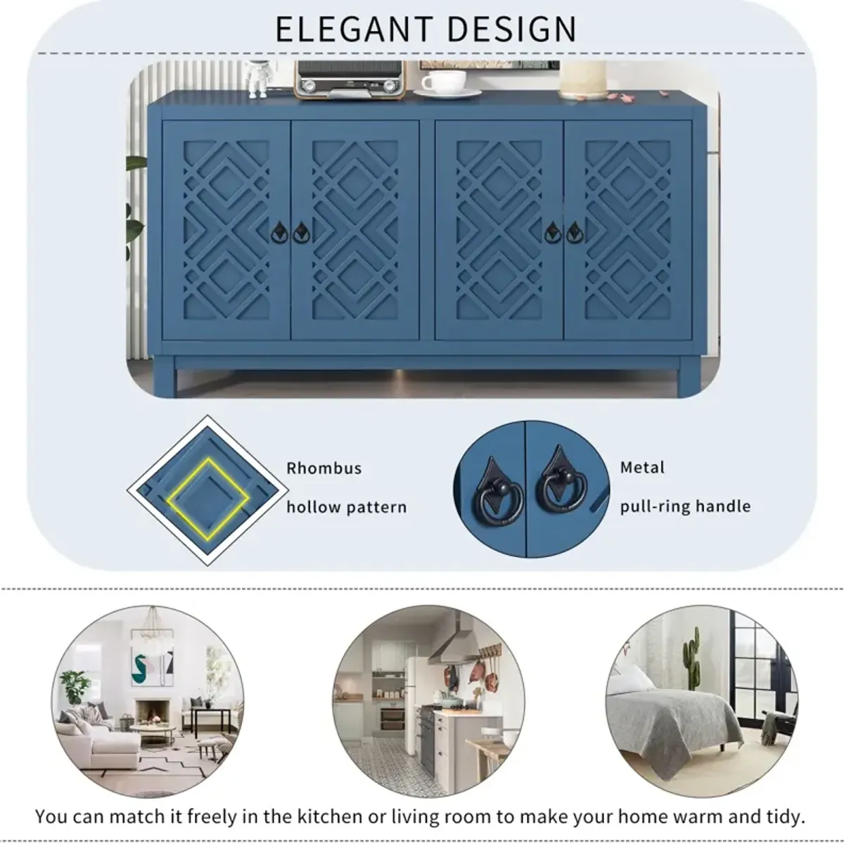 4-Door Buffet Cabinet with Pull Ring Handles