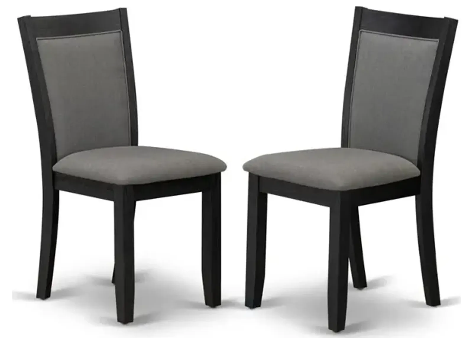 MZC6T50 Modern Dining Chairs - Dark Gotham Grey Linen Fabric Seat and High Chair Back - Wire Brushed Black Finish (SET OF 2)