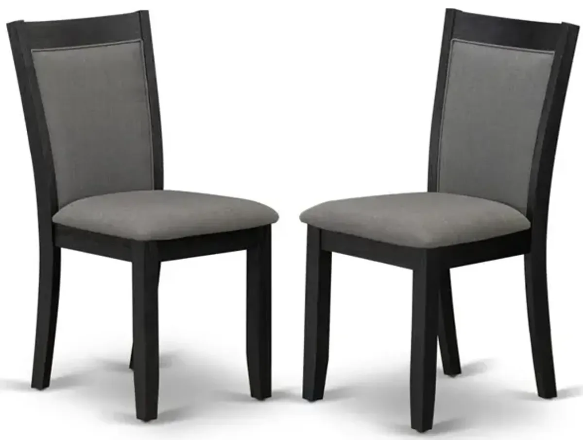 MZC6T50 Modern Dining Chairs - Dark Gotham Grey Linen Fabric Seat and High Chair Back - Wire Brushed Black Finish (SET OF 2)