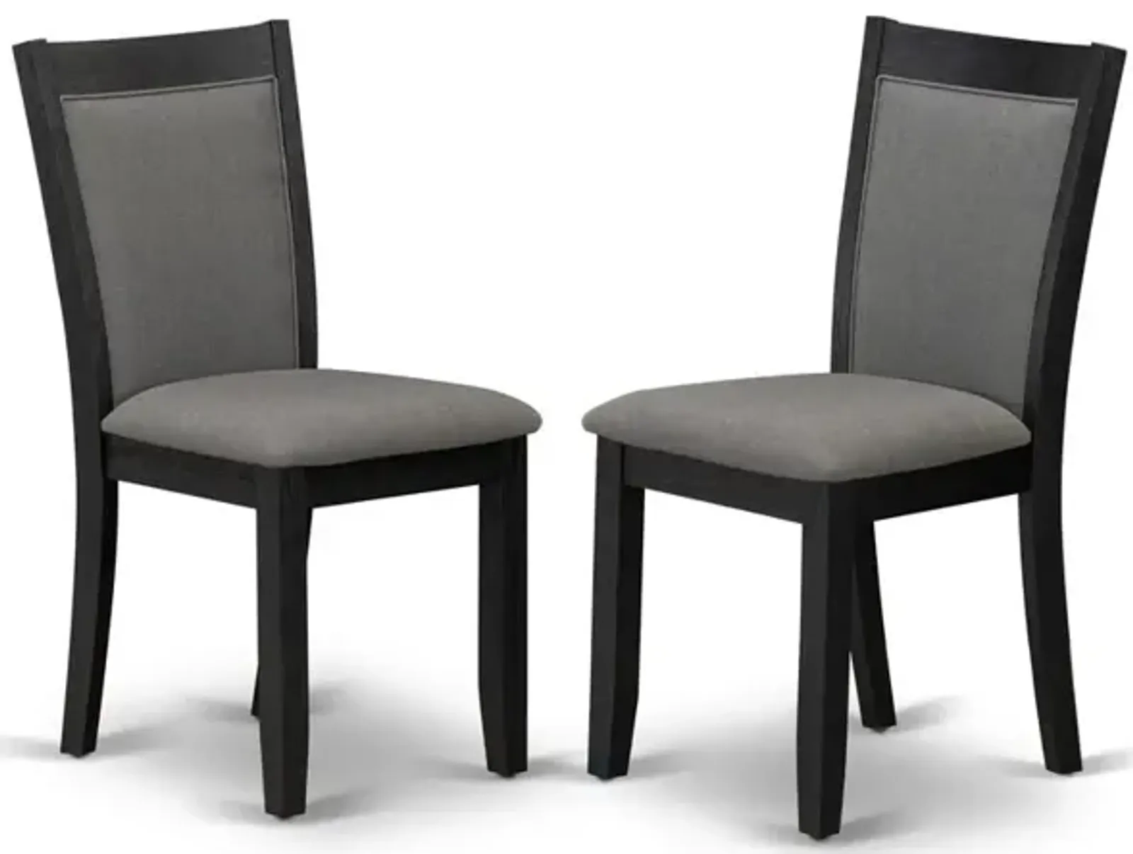 Modern Dining Chairs - Dark Gotham Grey Linen Fabric Seat and High Chair Back - Wire Brushed Black Finish (SET OF 2)