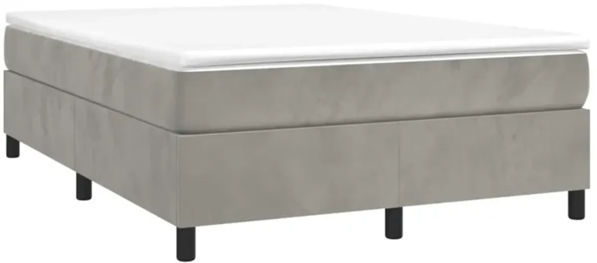 vidaXL Queen Size Box Spring Bed Frame - Light Gray Velvet Finish with Plywood and Engineered Wood - 81.1" x 59.8" x 13.8"