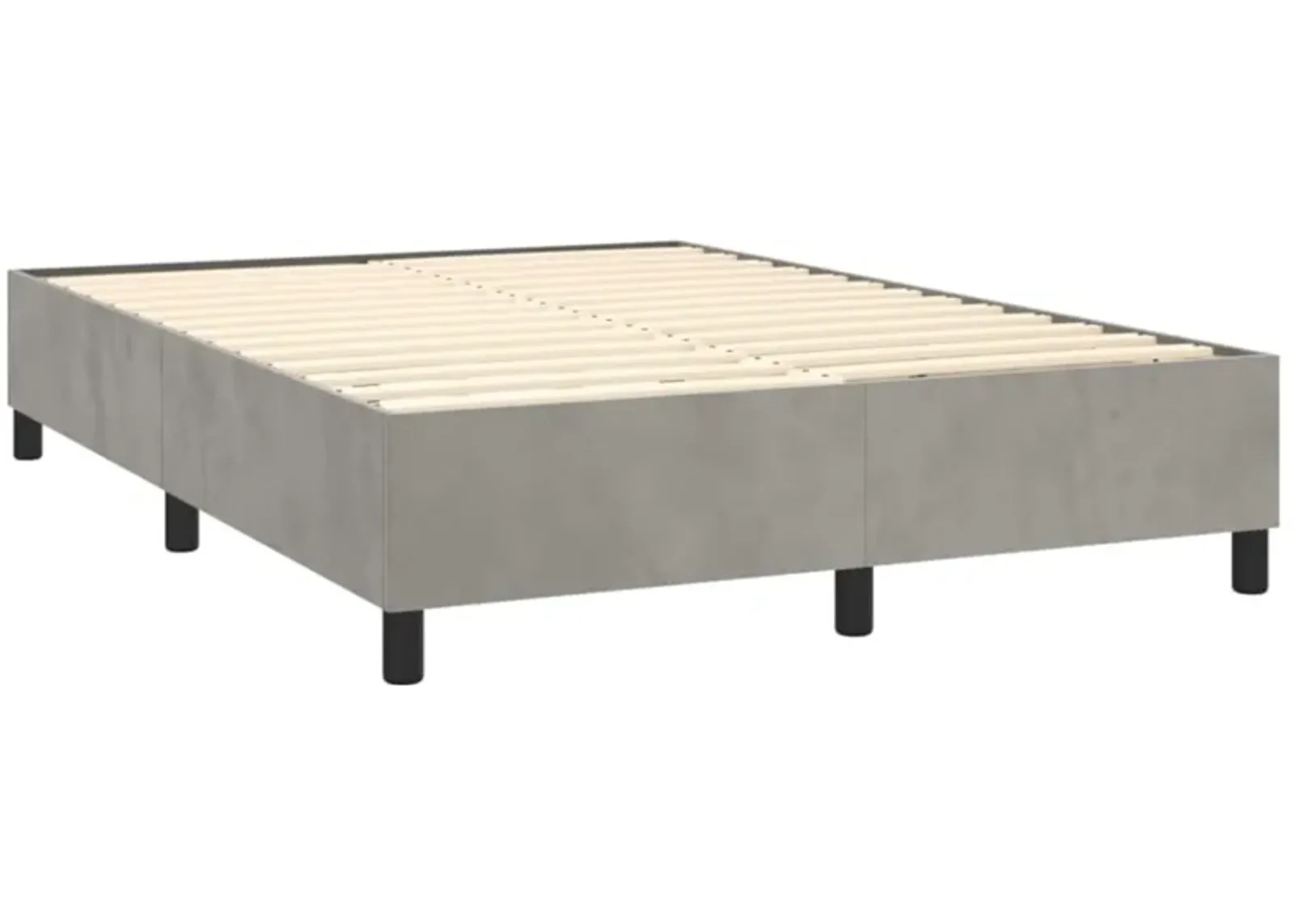 vidaXL Queen Size Box Spring Bed Frame - Light Gray Velvet Finish with Plywood and Engineered Wood - 81.1" x 59.8" x 13.8"