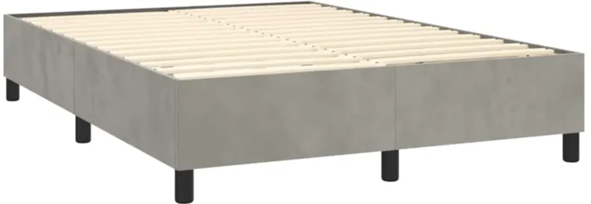 vidaXL Queen Size Box Spring Bed Frame - Light Gray Velvet Finish with Plywood and Engineered Wood - 81.1" x 59.8" x 13.8"