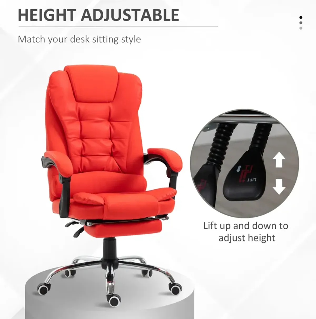 Red Executive Chair: High Back PU Leather Office Chair with Footrest