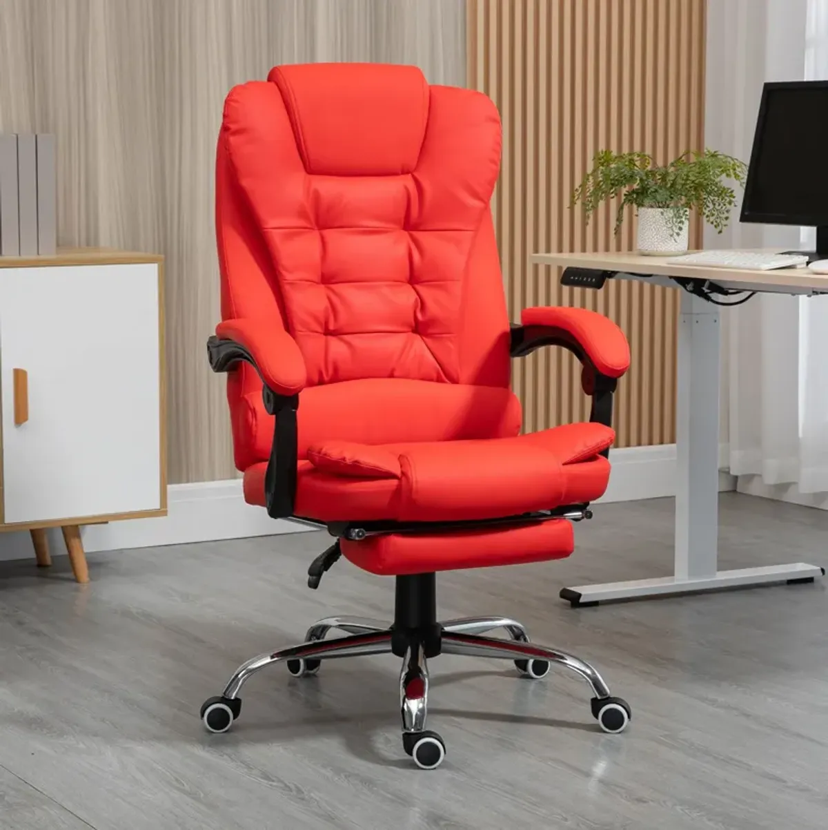 Red Executive Chair: High Back PU Leather Office Chair with Footrest