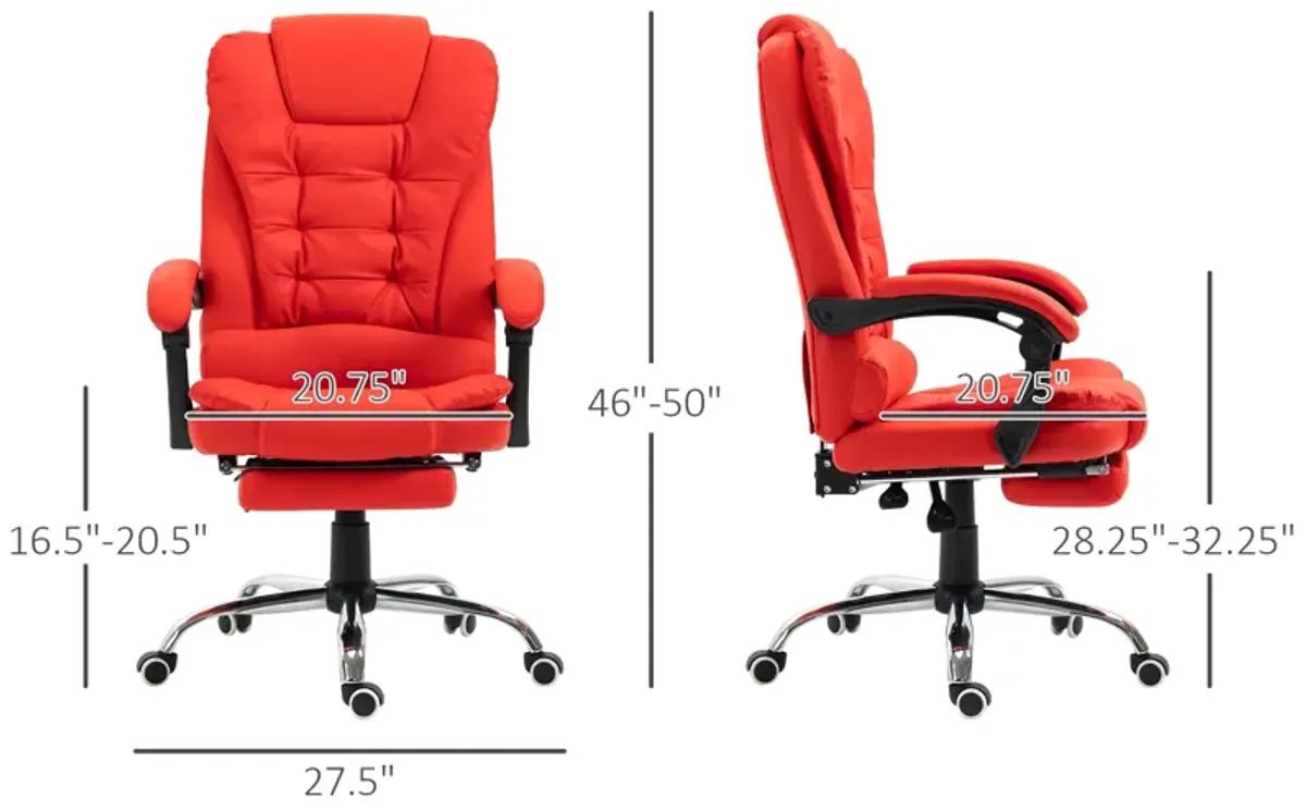 Red Executive Chair: High Back PU Leather Office Chair with Footrest