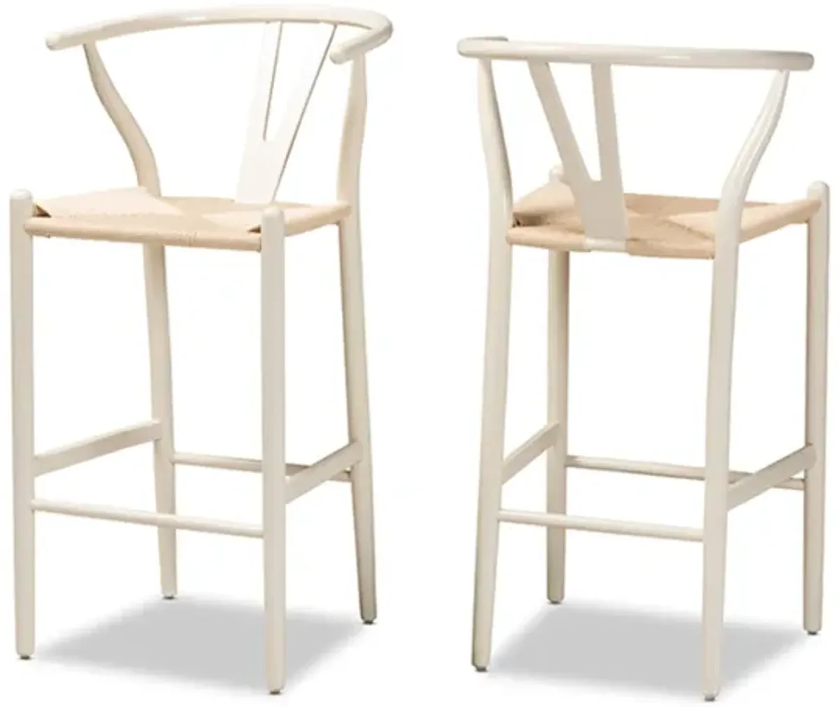 Baxton Studio Paxton Modern and Contemporary White Finished Wood 2-Piece Bar Stool Set