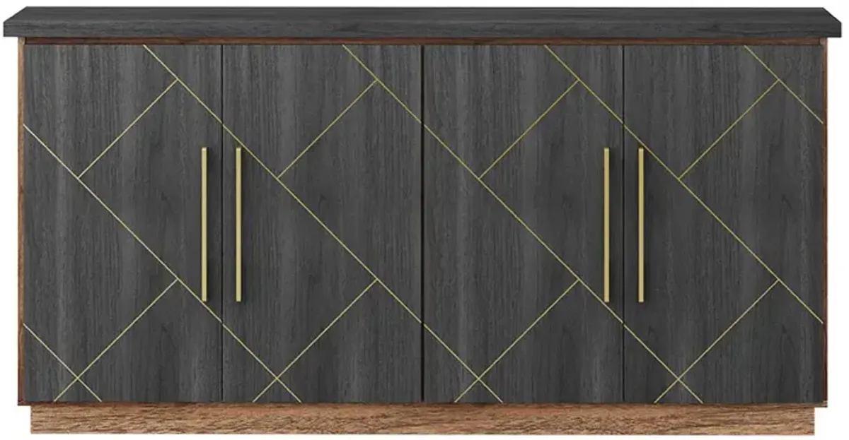 BELLEZE Buffet Cabinet With Storage, 65" Sideboard Cabinet with Storage and Decorative Doors, Modern Buffet table Console Table for Dinning Room, Kitchen & Living Room (Espresso Black)