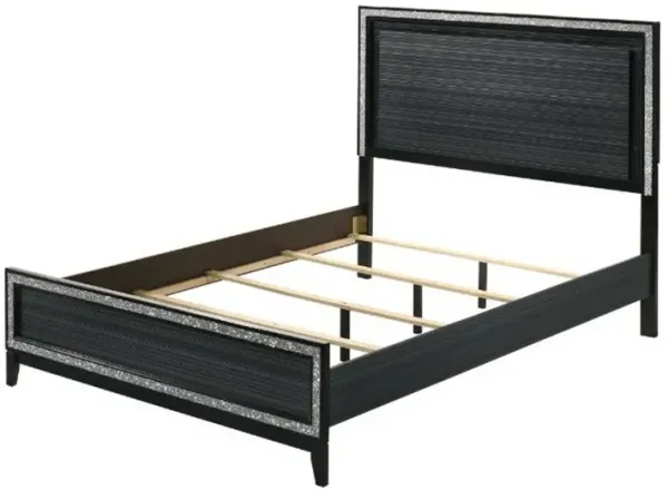 Queen Bed with LED Headboard and Shimmering Trim, Black - Benzara