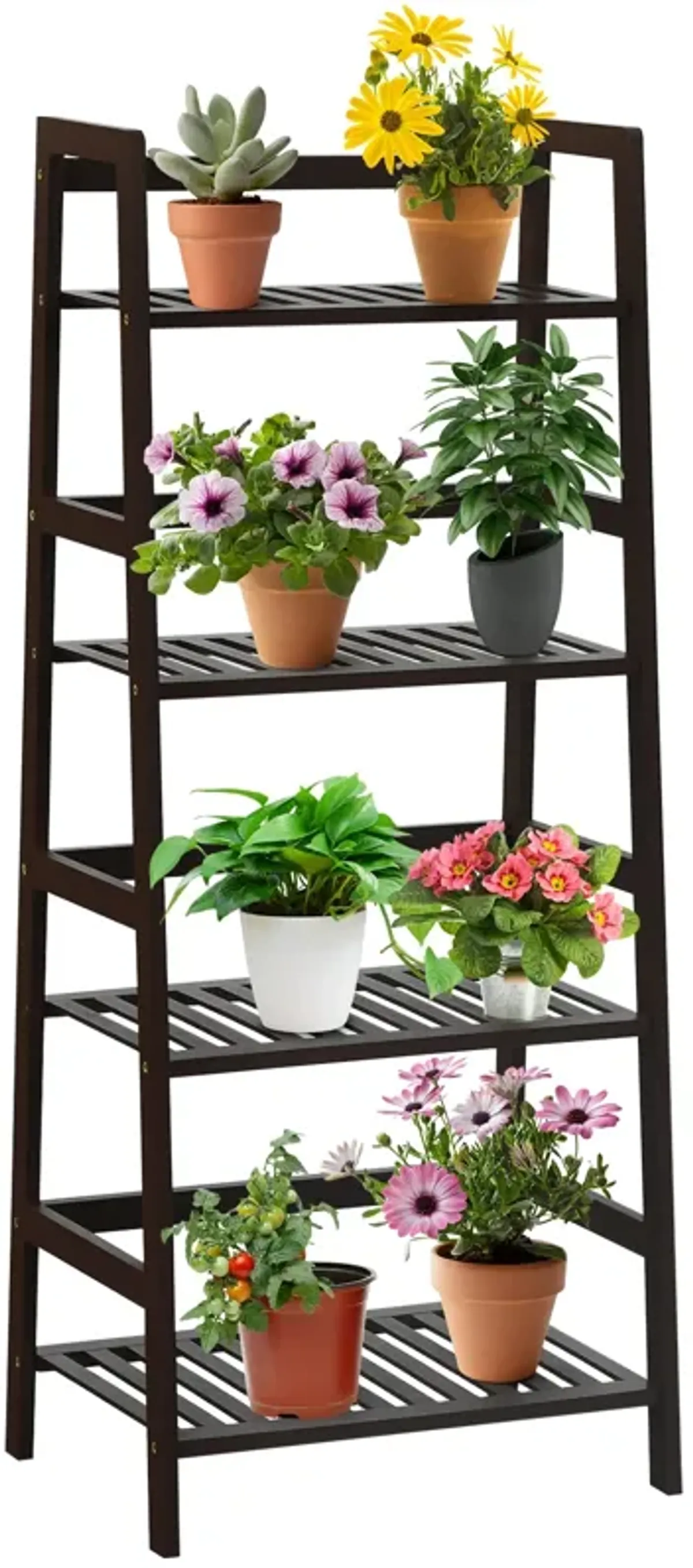 4-Tier Bamboo Plant Rack with Guardrails Stable and Space-Saving