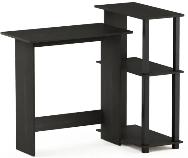 Abbott Corner Computer Desk with Bookshelf, Espresso/Black, 16086R1EX/BK