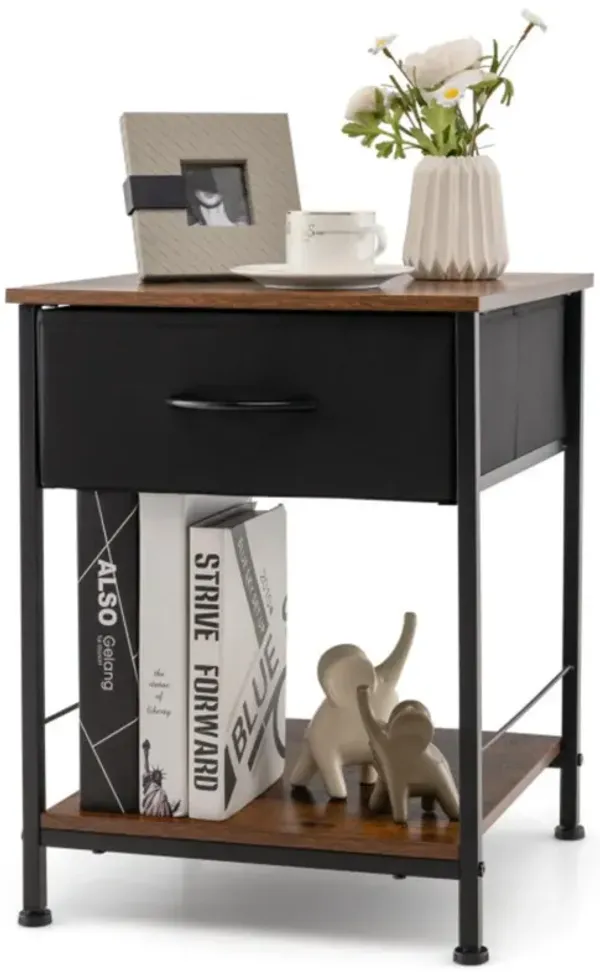 Hivvago 2 Tiers Wood Nightstand with Drawer for Bedroom and Living Room-Rustic Brown