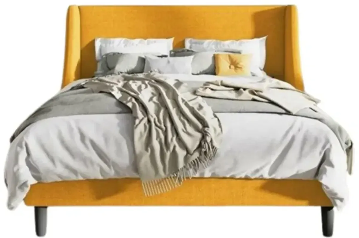 Hivvago Full Size Yellow Linen Blend Upholstered Platform Bed with Wingback Headboard