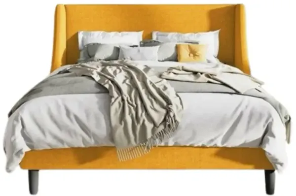 Hivvago Full Size Yellow Linen Blend Upholstered Platform Bed with Wingback Headboard