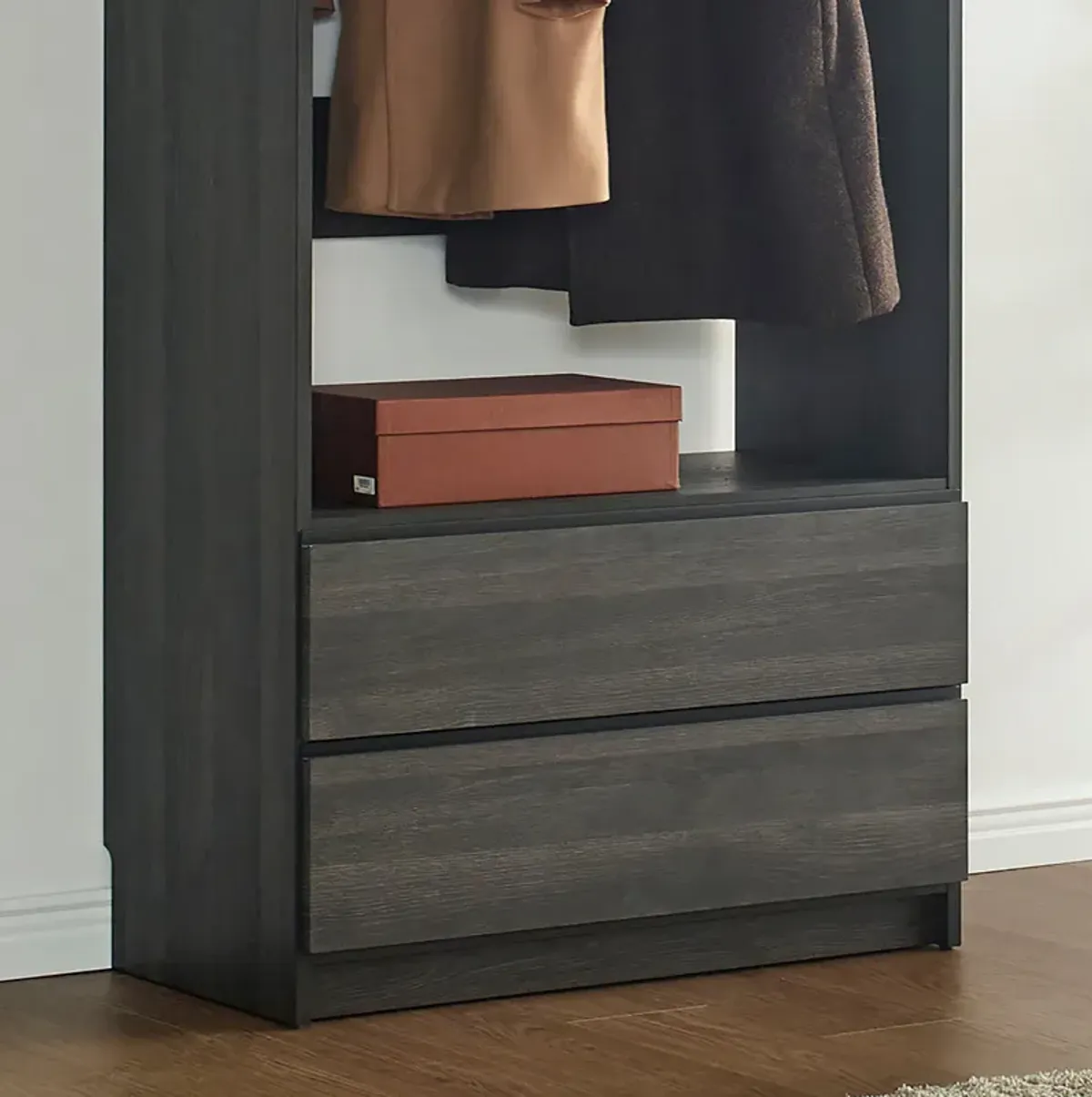 Prosper 32" Gray Wood Walk-in Closet with Two Drawers