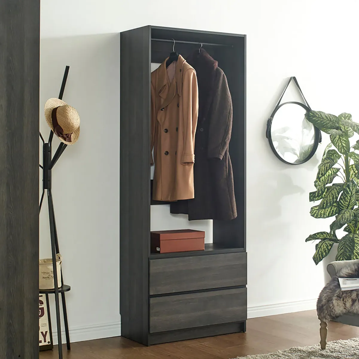 Prosper 32" Gray Wood Walk-in Closet with Two Drawers