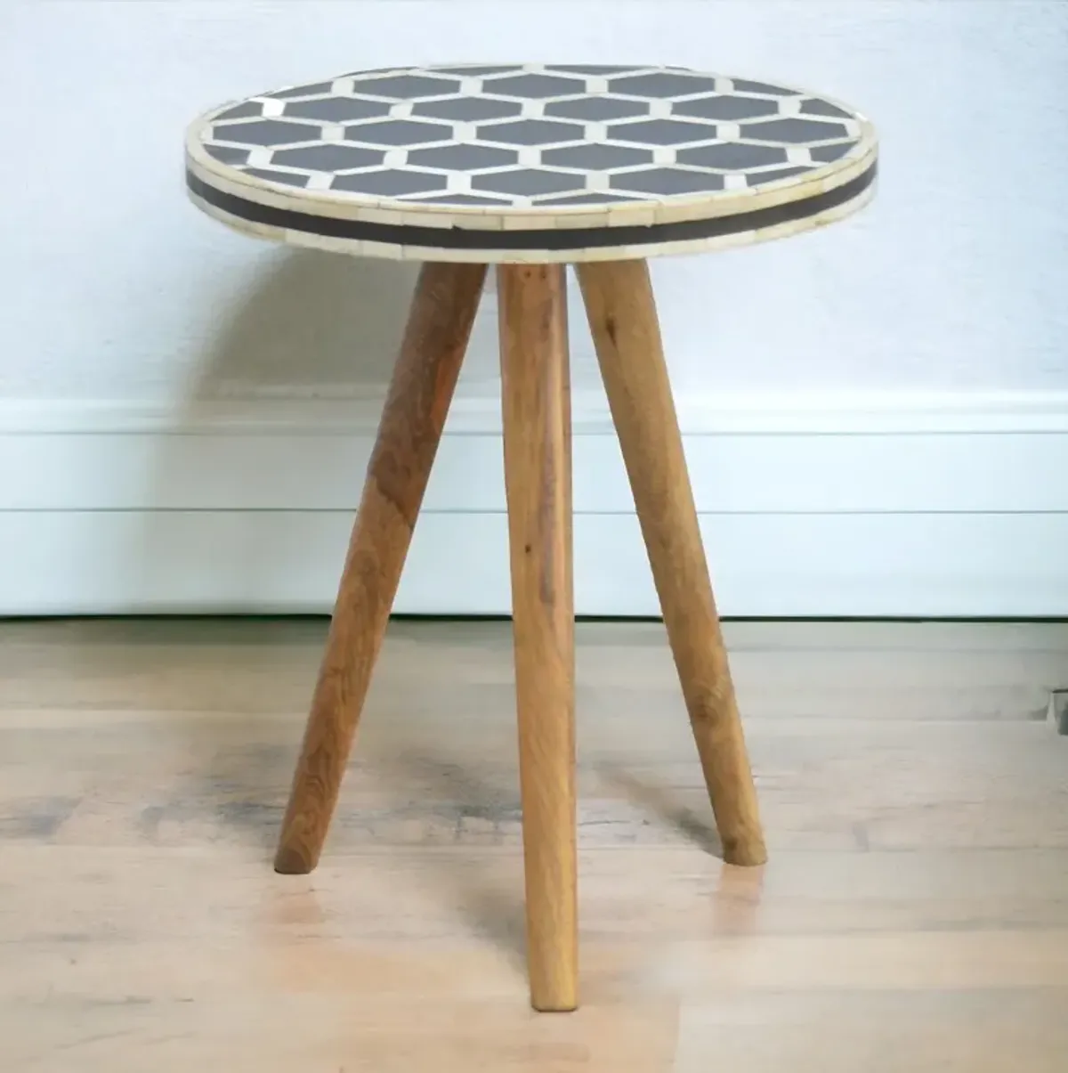 Solid Wood Bone Inlay Tripod Stool